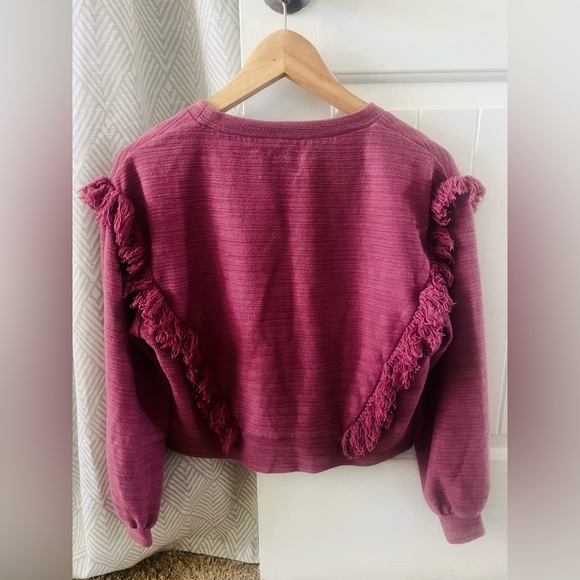 Saylor Cropped Fringe Cardigan Rose Pink Boho Button Front Size M - Picture 12 of 13